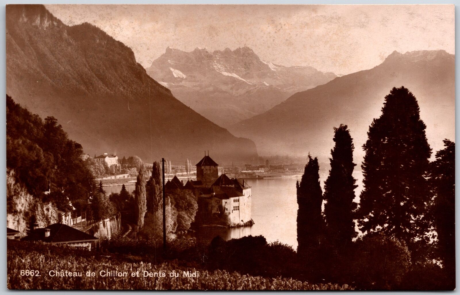 Chateau de Chillon et Dents du Midi Switzerland Mountains In Distance Postcard