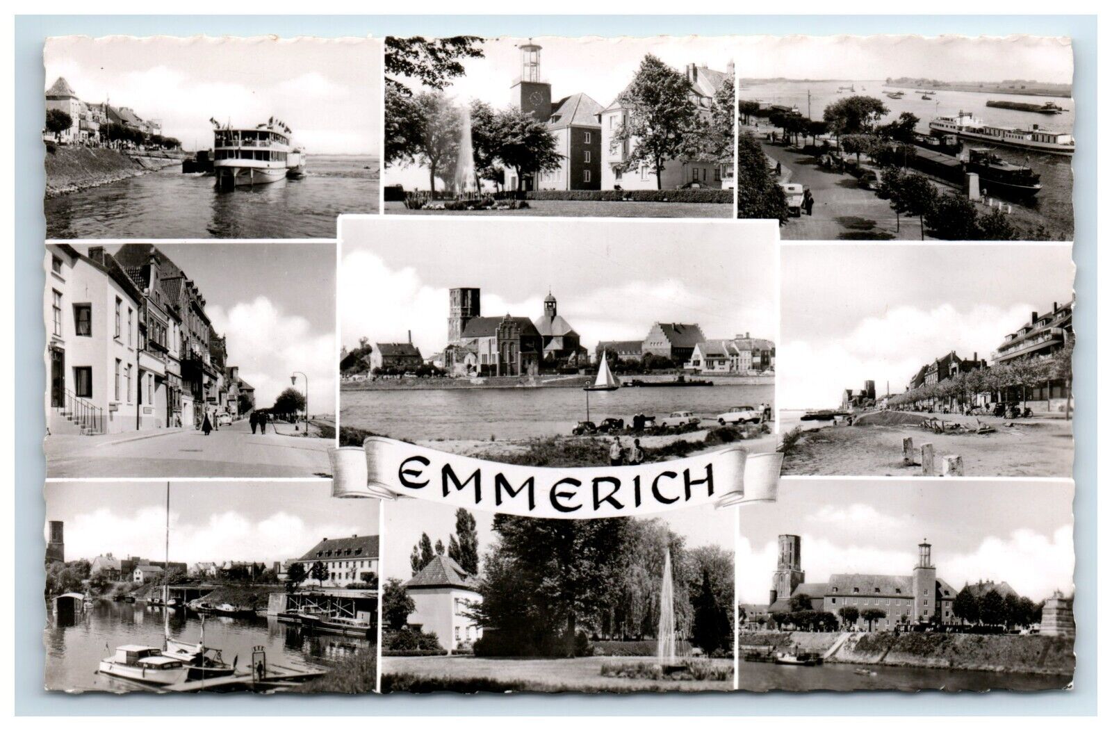 Postcard RPPC Emmerich Germany Multiview Ship Boat Church Buildings WOB UNP