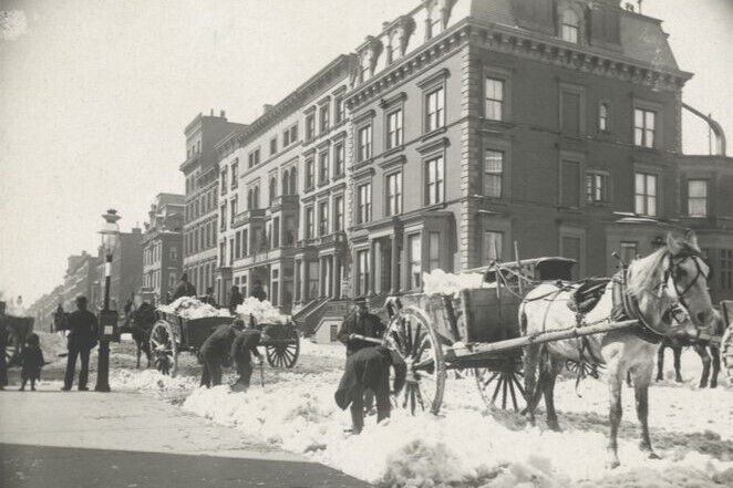 Old 4X6 Photo, 1890's Snow carts. New York City Streets Scene 79777