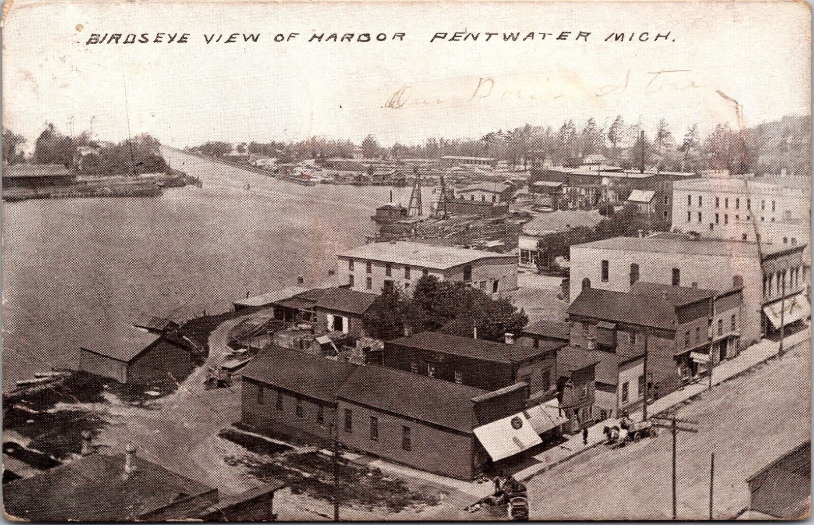 Postcard RPPC Pentwater Michigan Birdseye View of Harbor Channel Posted 1913