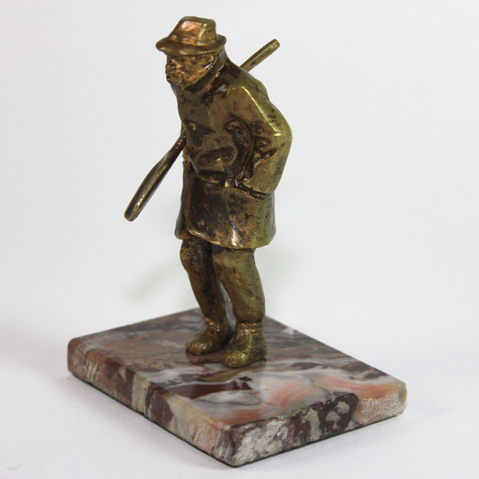 Bronze Miniature Sculpture on Marble Base of a Man with a Shovel
