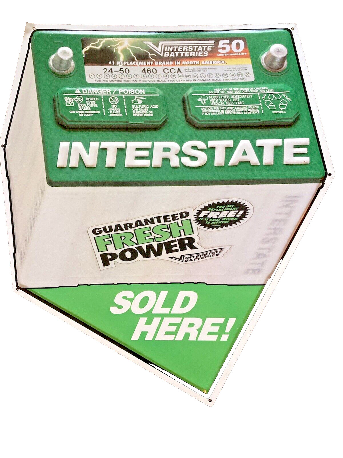 INTERSTATE BATTERY Store Display Sign Gas Station Repair Shop Embossed Ad Oil