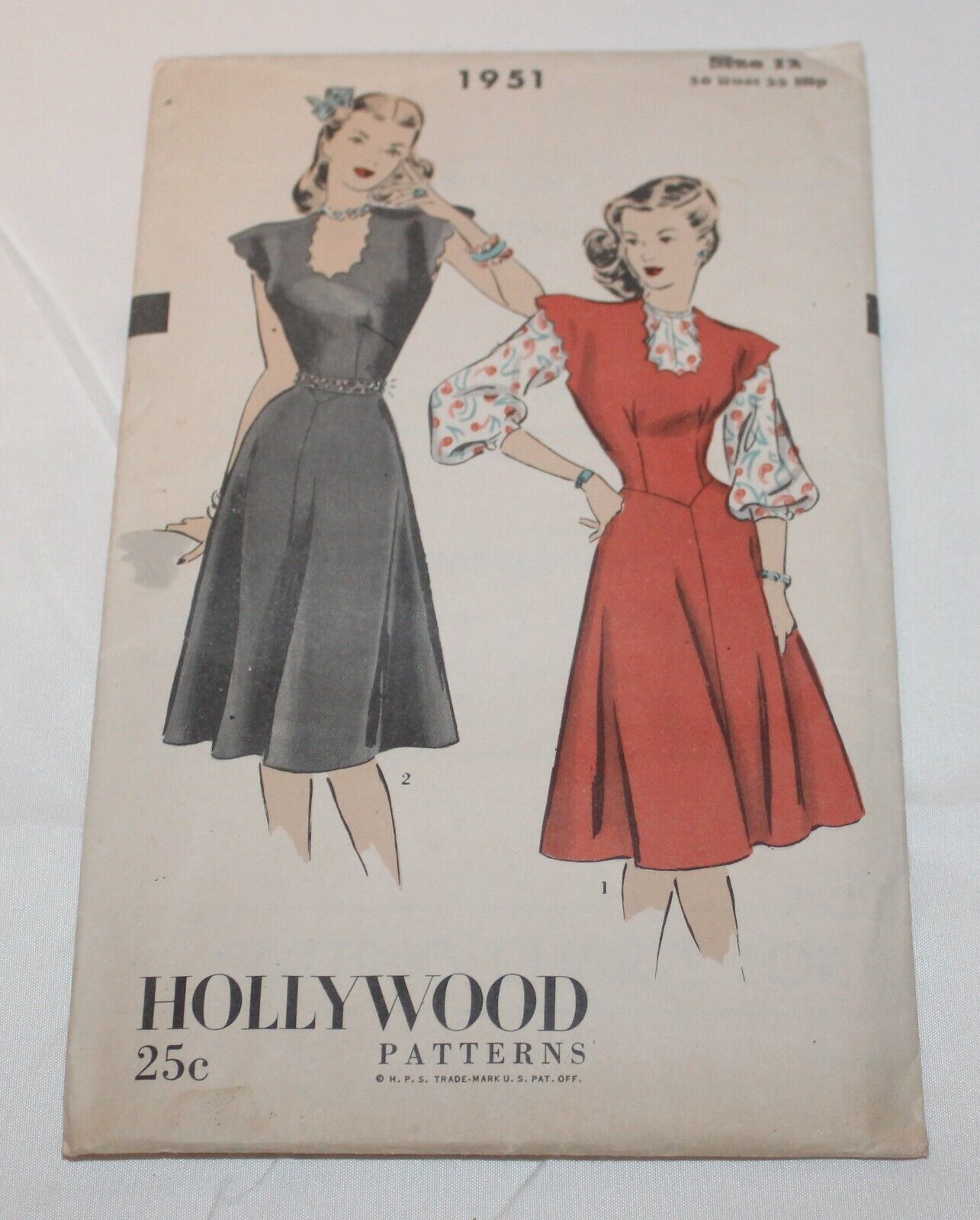 VTG Hollywood Pattern 1951 Sz 12 Bust 30 Hip 33 Misses Dress