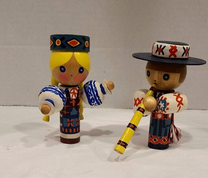 Vintage Lithuanian Russian Wooden Doll Set Traditional Folk Costume Male/Female