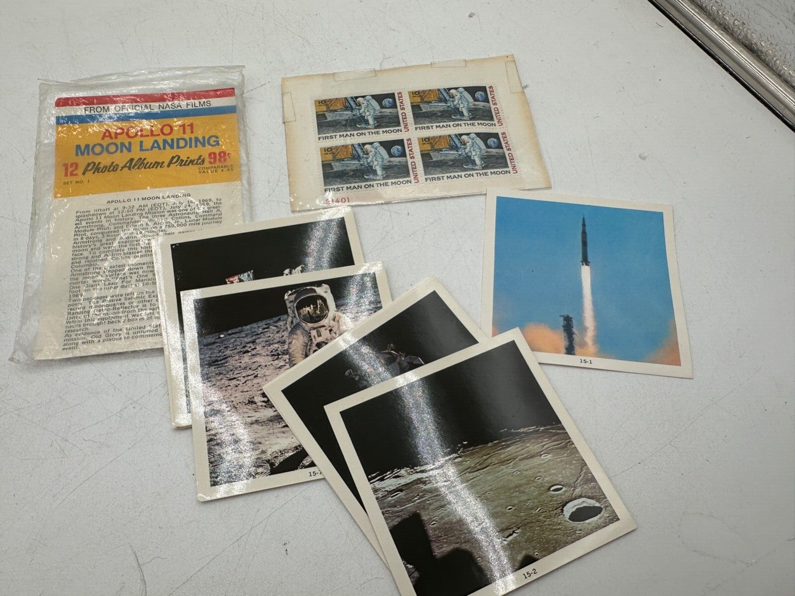 Apollo 11 Moon Landing Official NASA Films 12 Color Photo Album Prints & Stamps