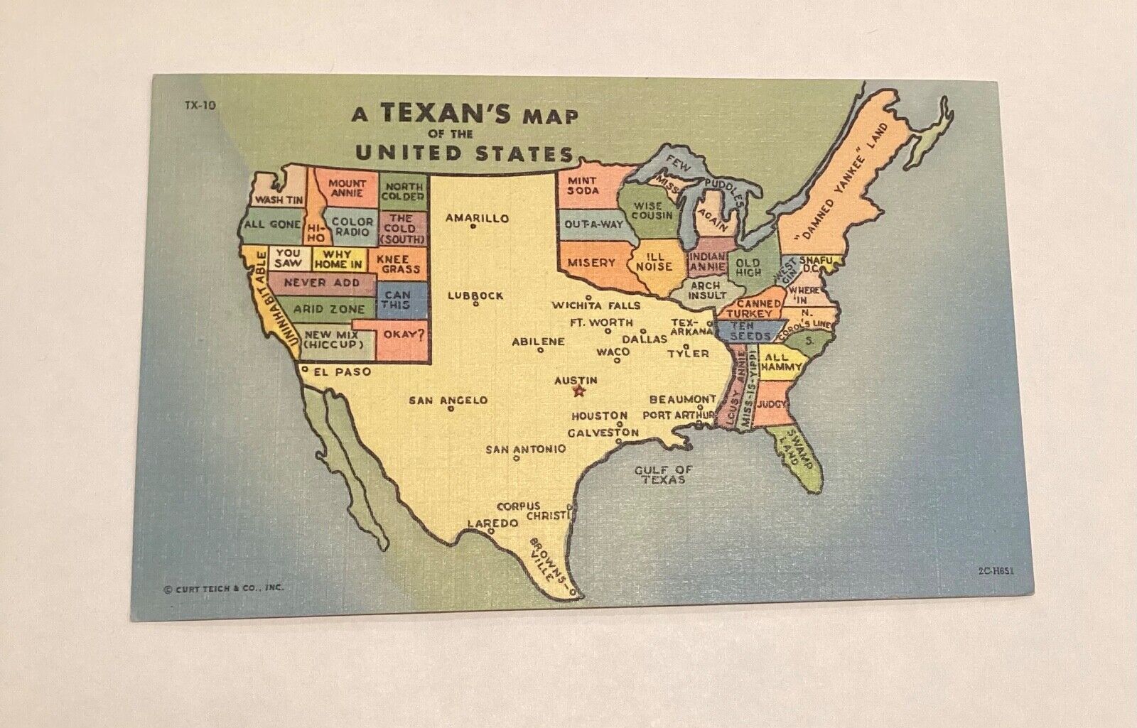 Texans Map of the United States Postcard #2 PC4