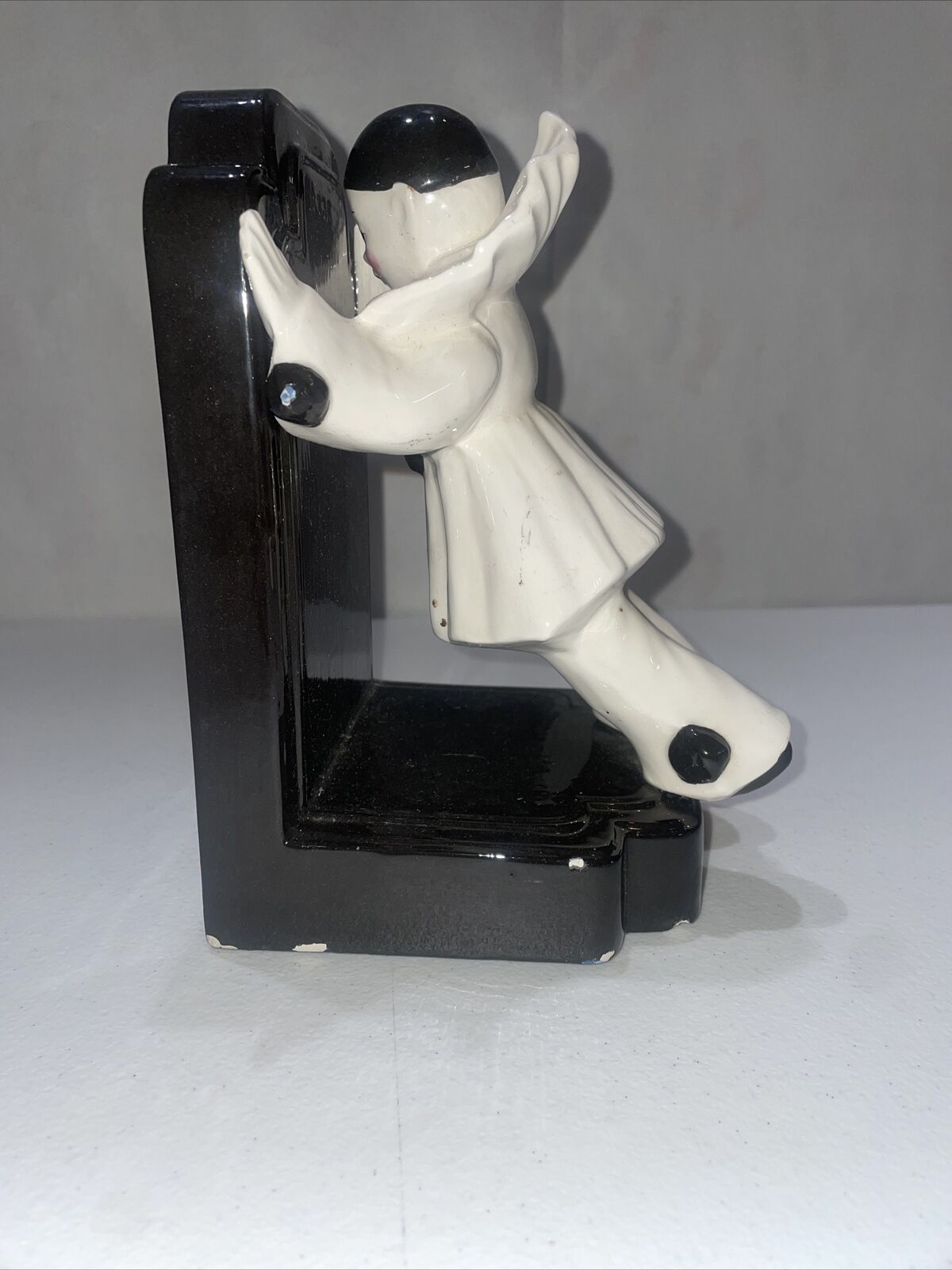 Vintage French Harlequin Pierrot Clown Porcelain Bookend