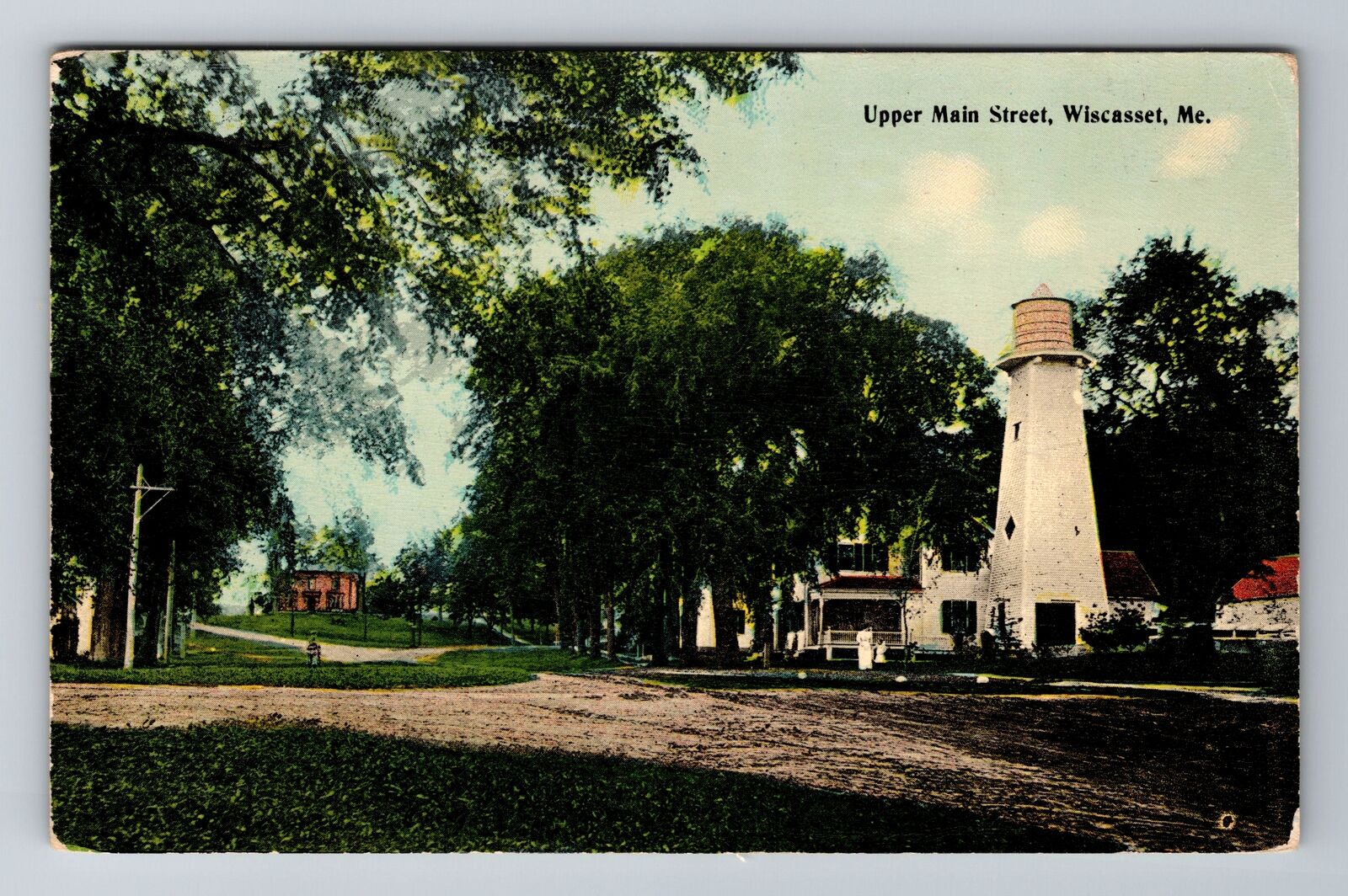 Wiscassett ME-Maine, Upper Main Street, Advertisement, Antique Vintage Postcard