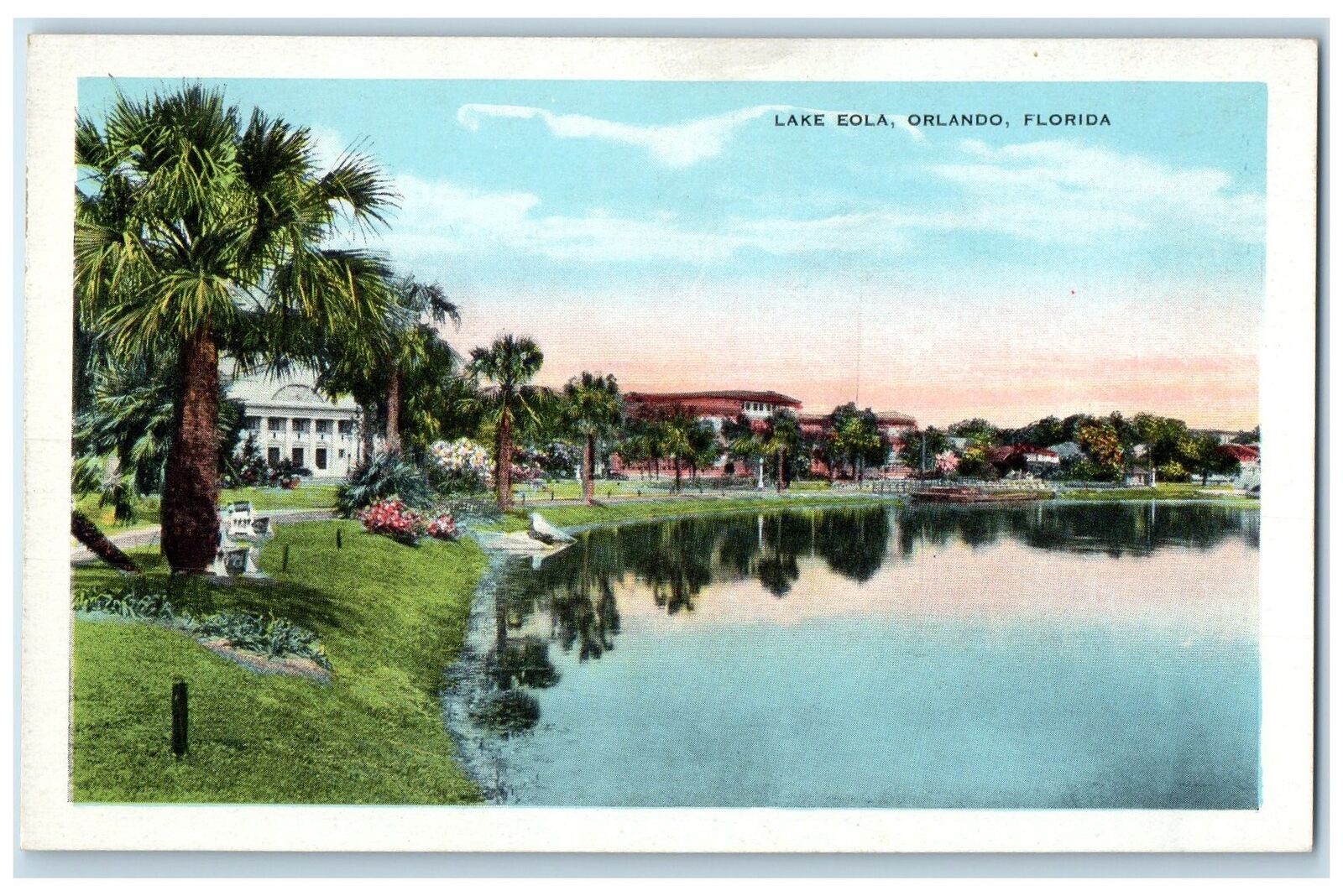 c1920\'s Lake Eola Park Trees Buildings View Orlando Florida FL Unposted Postcard