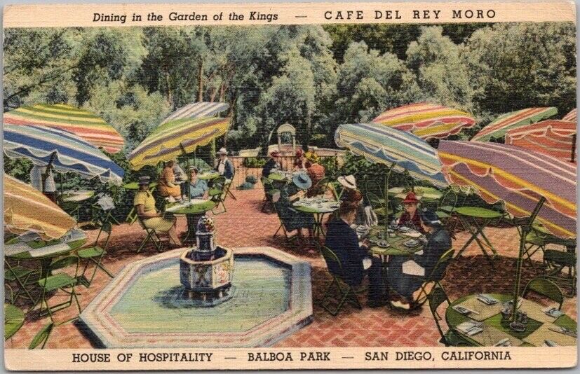 1939 SAN DIEGO Calif. Linen Postcard CAFE DEL REY MORO Restaurant / Balboa Park
