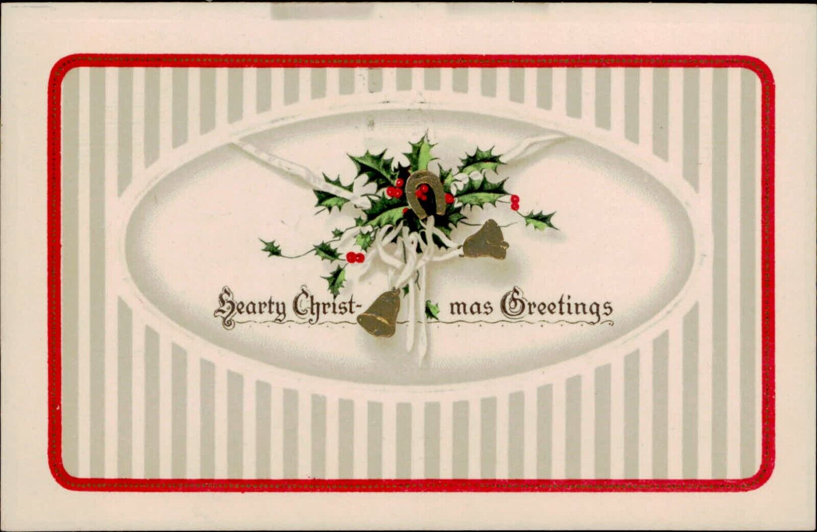 Postcard Holiday Hearty Christmas Greetings Embossed Divided Back Posted 1915