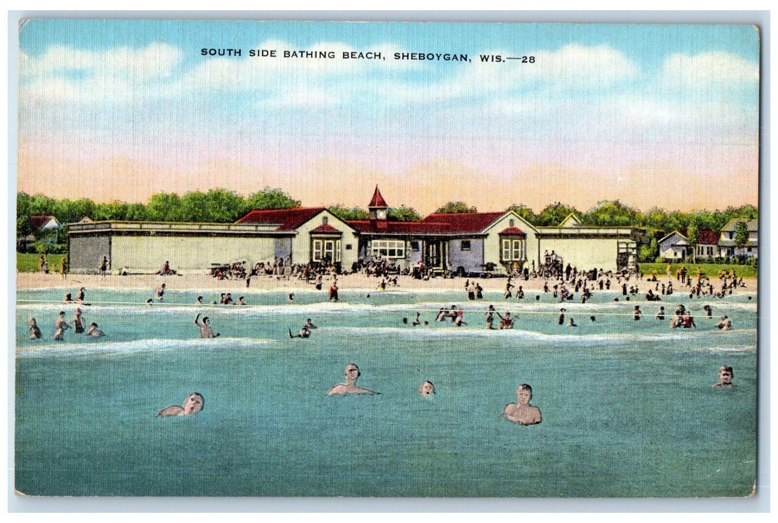 c1930\'s South Side Bathing Beach Sheboygan Wisconsin WI Vintage Postcard