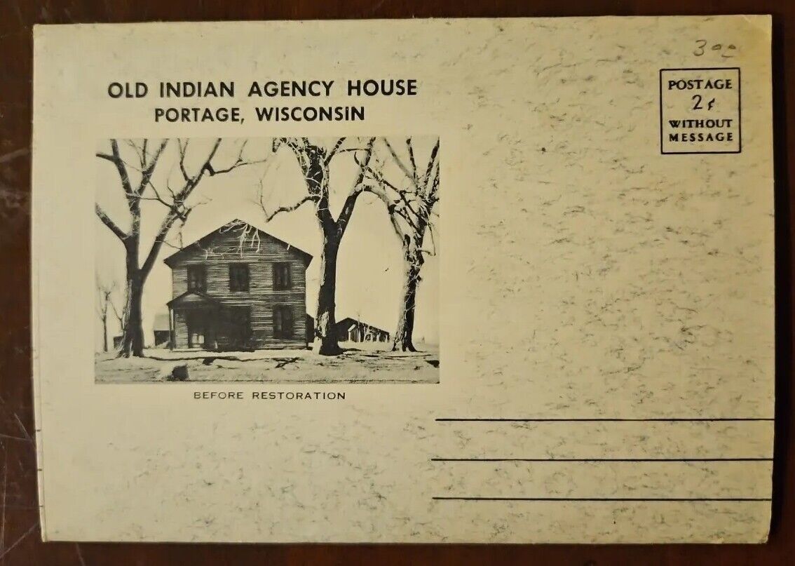 Old Indian Agency House Portage Wisconsin Vintage Postcard Souvenir Folder