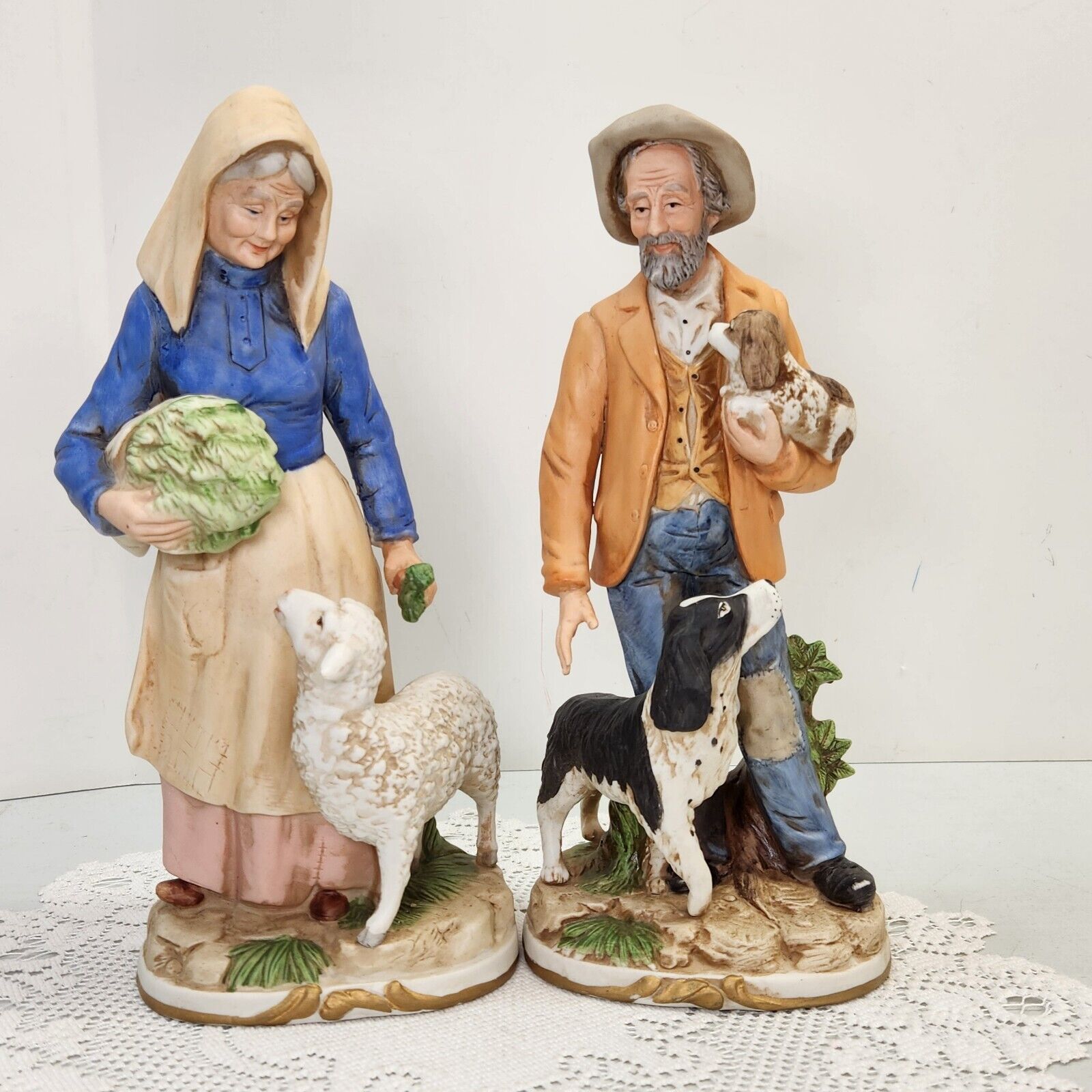 Vtg Pair Home Interior Homco Figurines #8811 Old Man With Dogs  Woman With Sheep