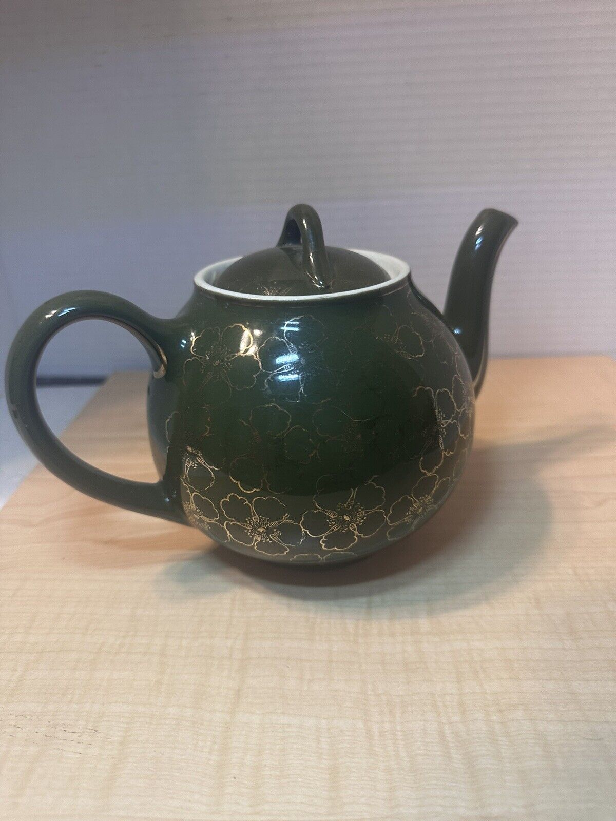 Vintage Mid Century Hall Teapot - Spruce Green - Gold Trim & Flowers