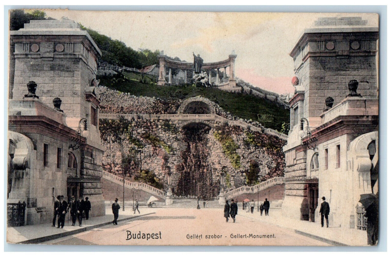 Budapest Hungary Postcard Gellert Monument Long Steps c1910 Antique Posted