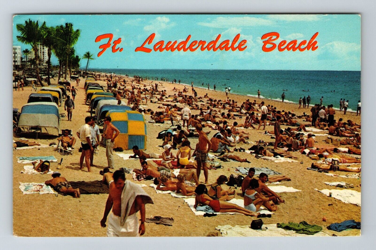 Ft Lauderdale FL-Florida, Crowded Beach Scene, Ocean View, Vintage Postcard