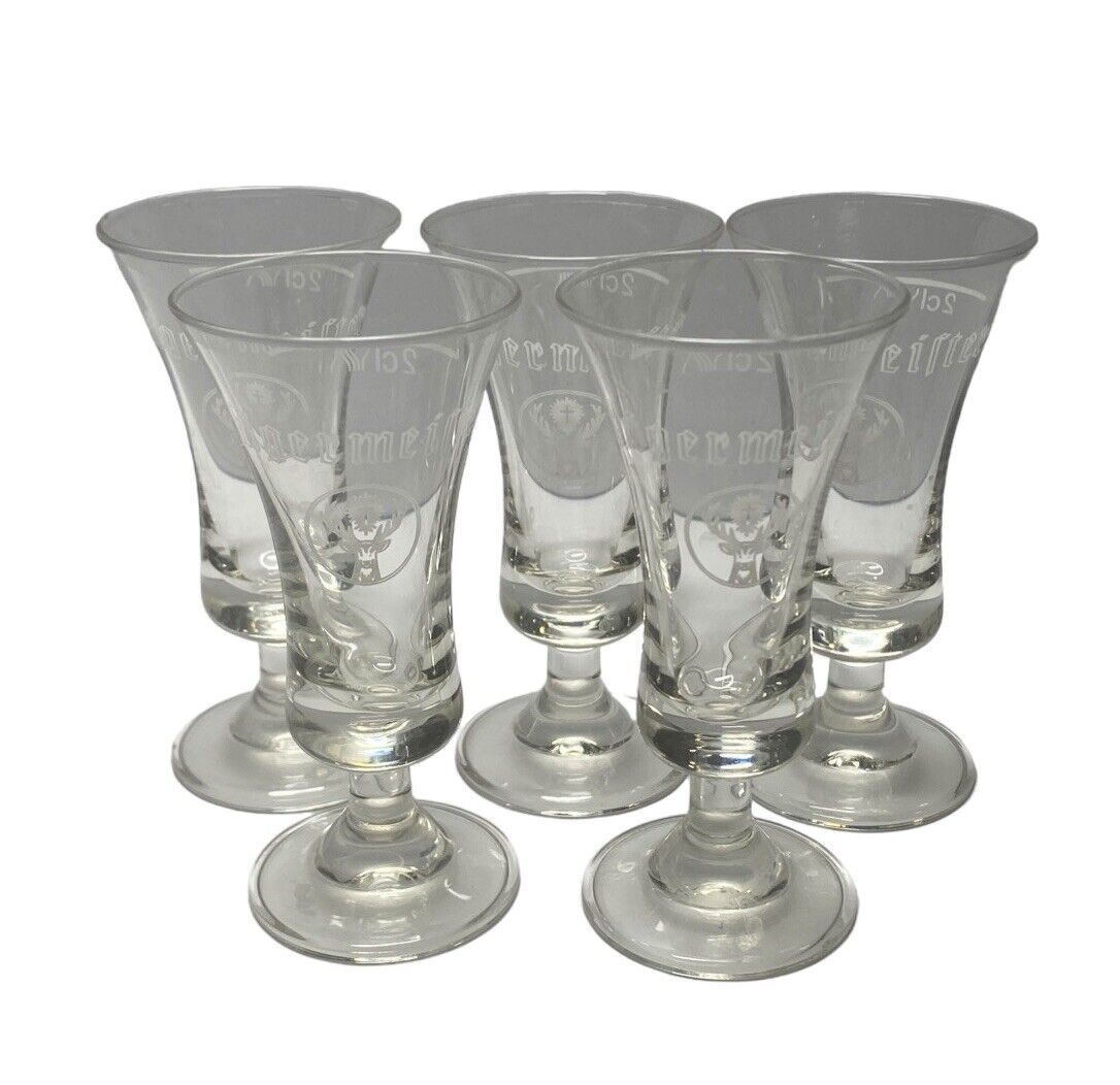 Set of 5 Jagermeister Footed Clear Shot Glasses 3 1/2\