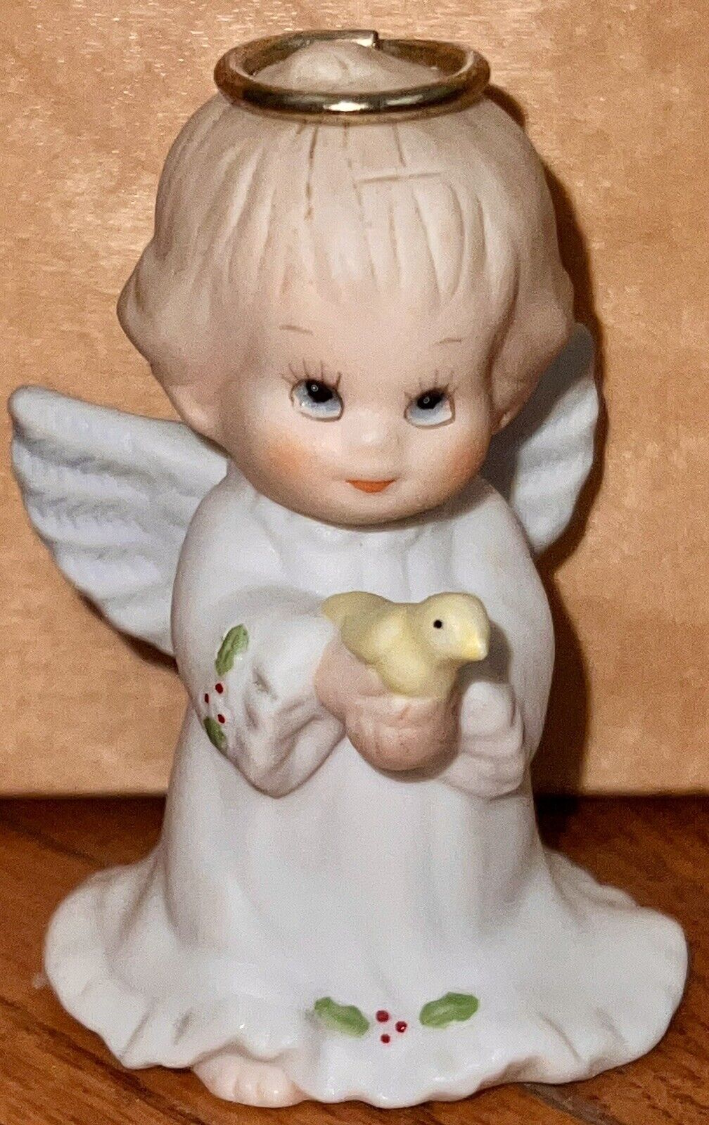 Vintage 1991 ENESCO Ruth Morehead Holly Babies Angel with Yellow Bird Figurine