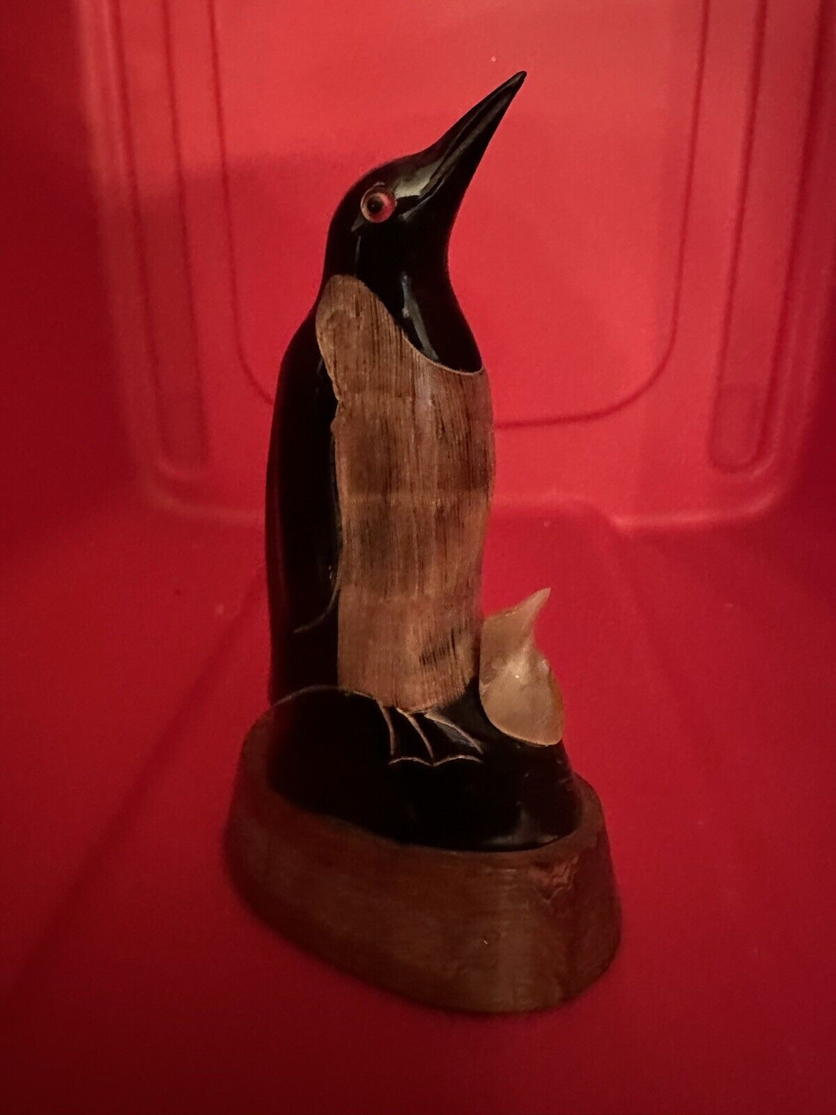 Penguin Figurine Wood Base