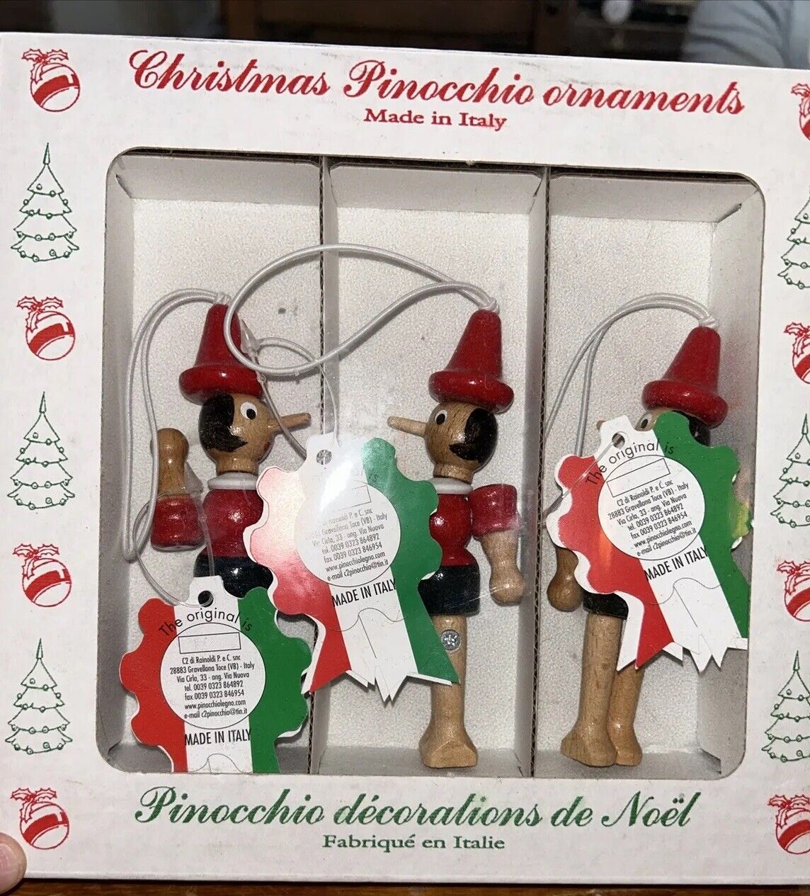 Wooden Pinocchio Ornaments Handcrafted in Italy 4” C2 Rainoldi Set of 3