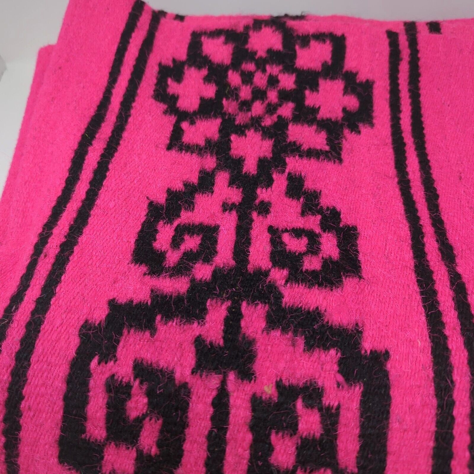 Vintage Rug Knit Fringe Pink Thick Heavy Itchy Indigenous