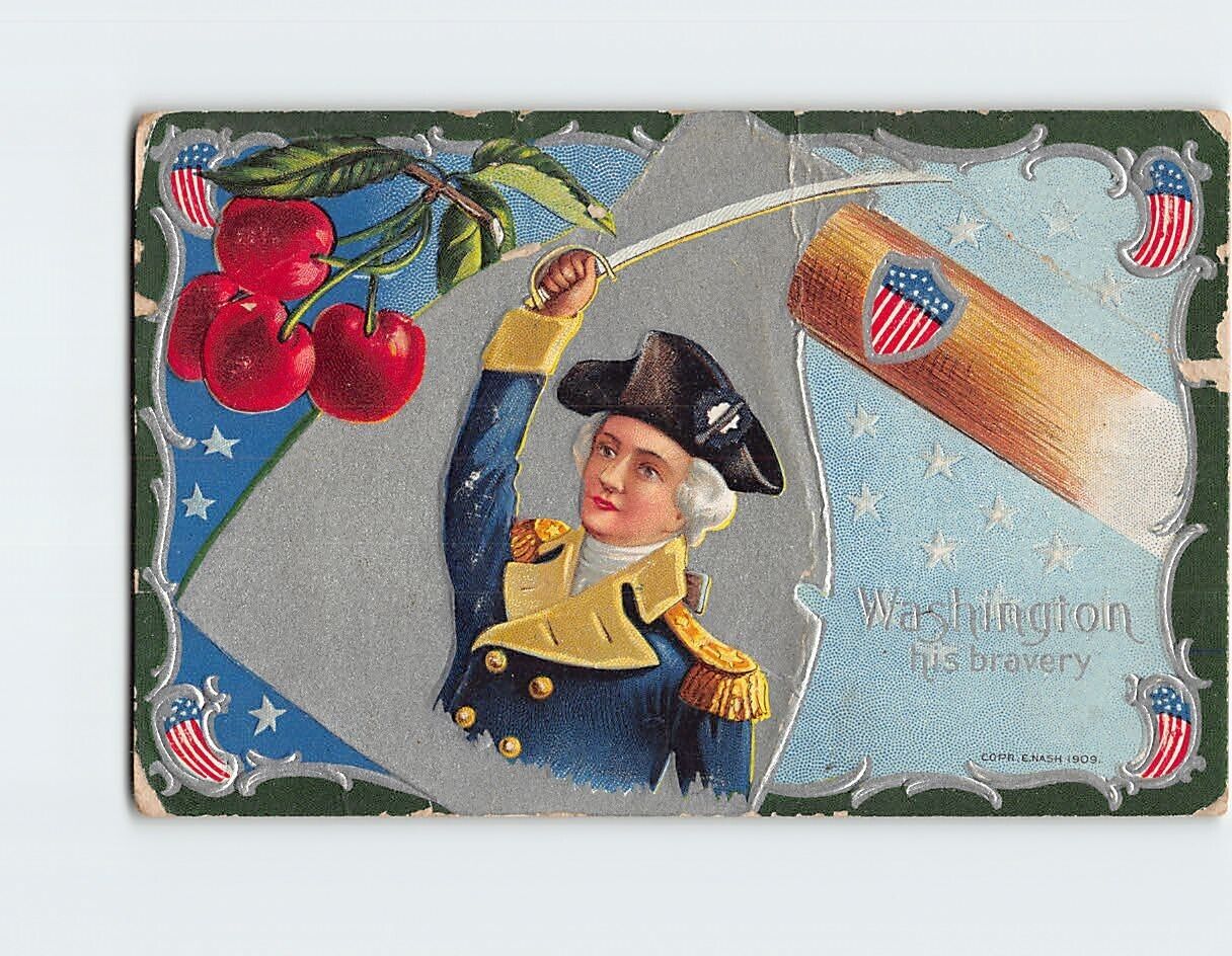 Postcard George Washington His Bravery Silver Hatchet Embossed