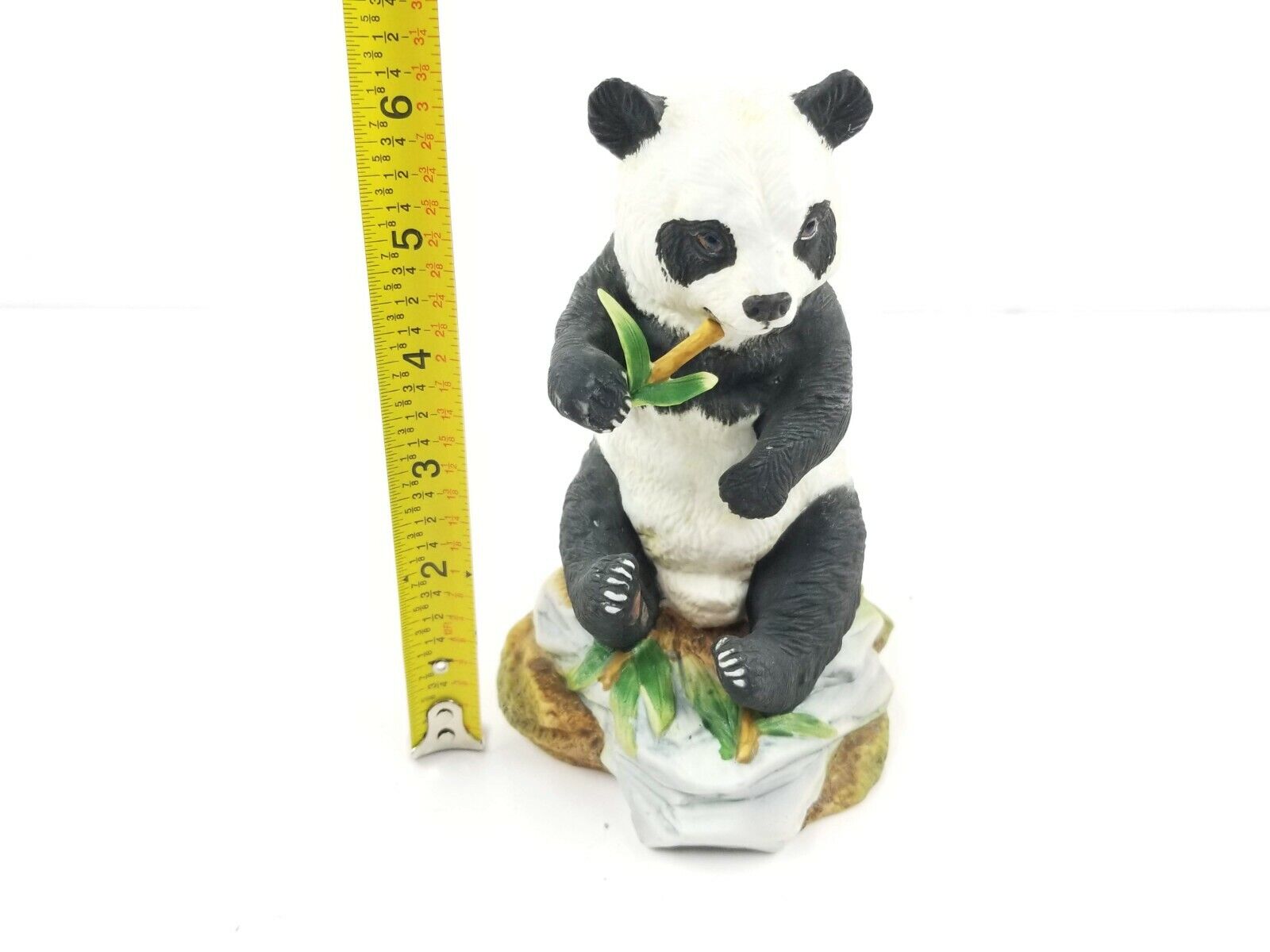 Porcelain PANDA Figurine Andrea by Sadek Bear on Rock Eating 6.25in #5621