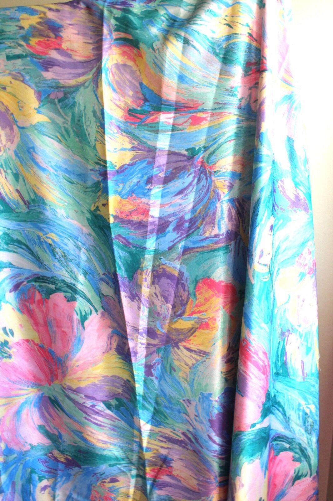 Transfertex Vintage 1970s Floral Satin Fabric 59 X 192 5.30 yards Nylon Blend