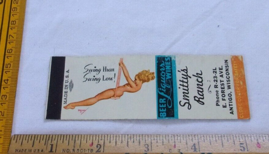 1940s-50s Petty pinup Smitty\'s Ranch Antigo WI VINTAGE matchbook cover