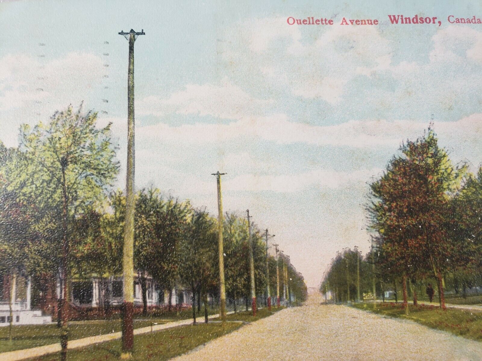 C 1908 Homes Along Ouellette Avenue Windsor Canada 1 Cent King Stamp Postcard