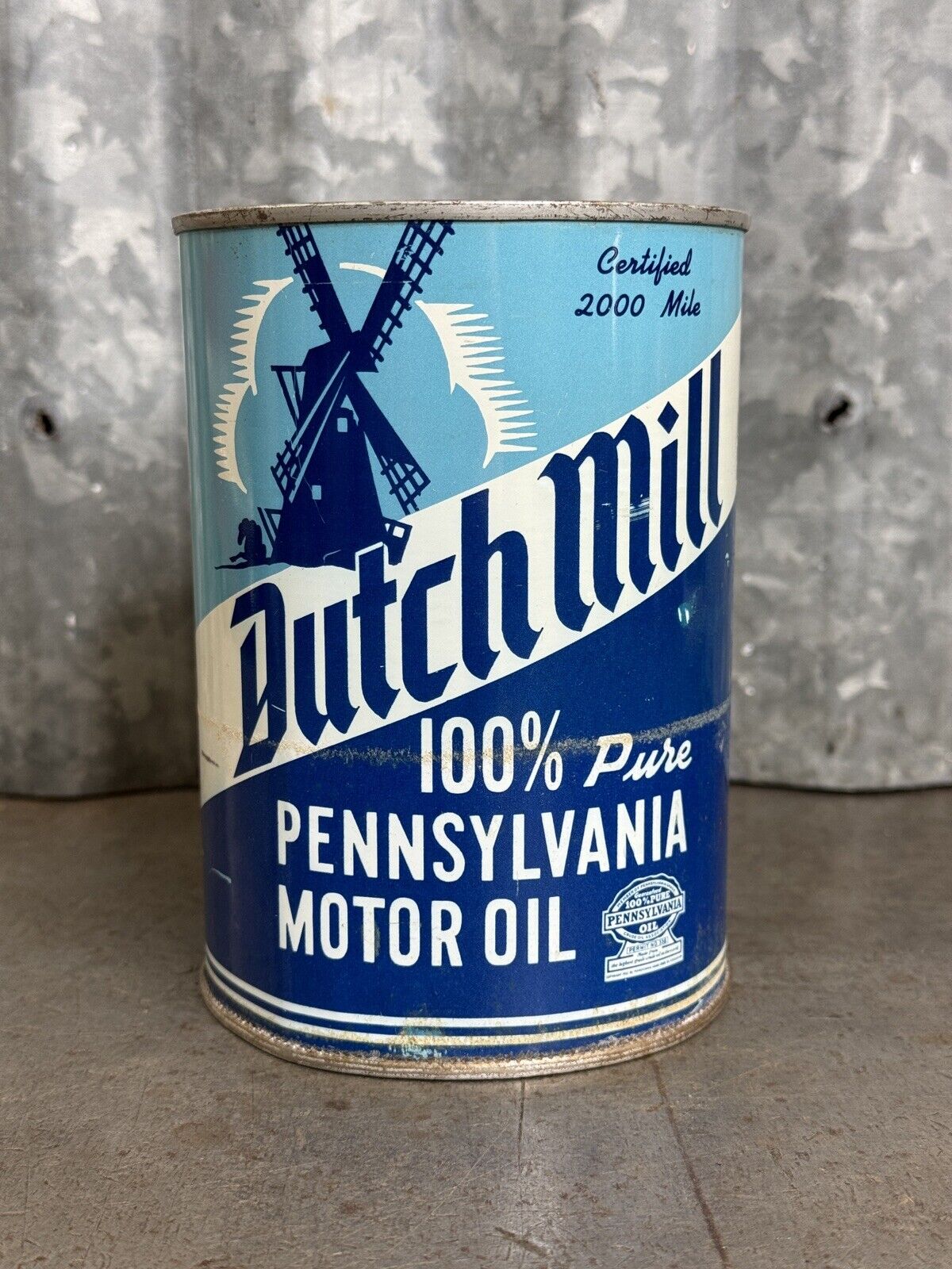 Dutch Mill One Quart Motor Oil Can Vintage