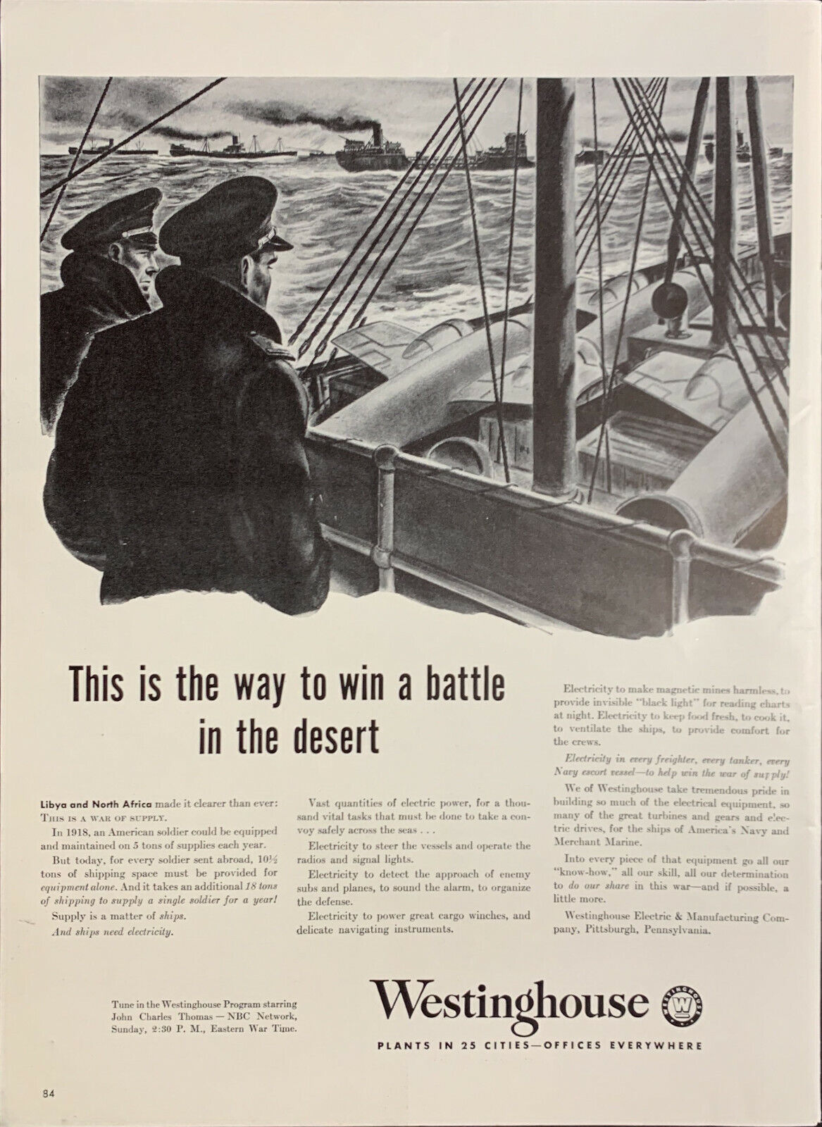 Vintage 1943 Westinghouse This Is A War Of Supply First Print Ad Advertisement