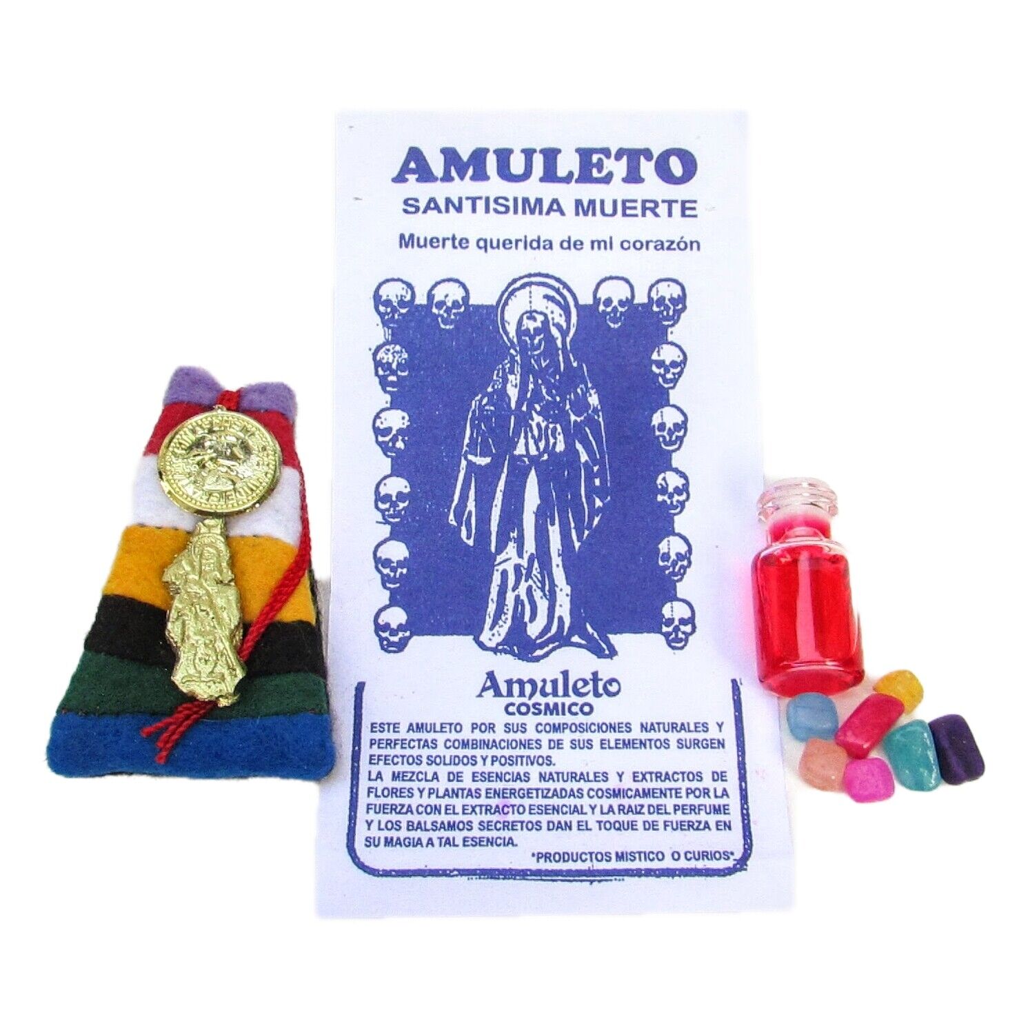 Santa Muerte Amuleto Legitimo de 7 Colores  / Holy Death 7 Color Amulet 3pc Set 