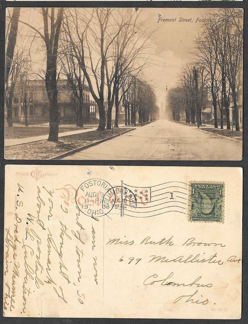 1908 Ohio Postcard - Fostoria - Fremont Street Scene