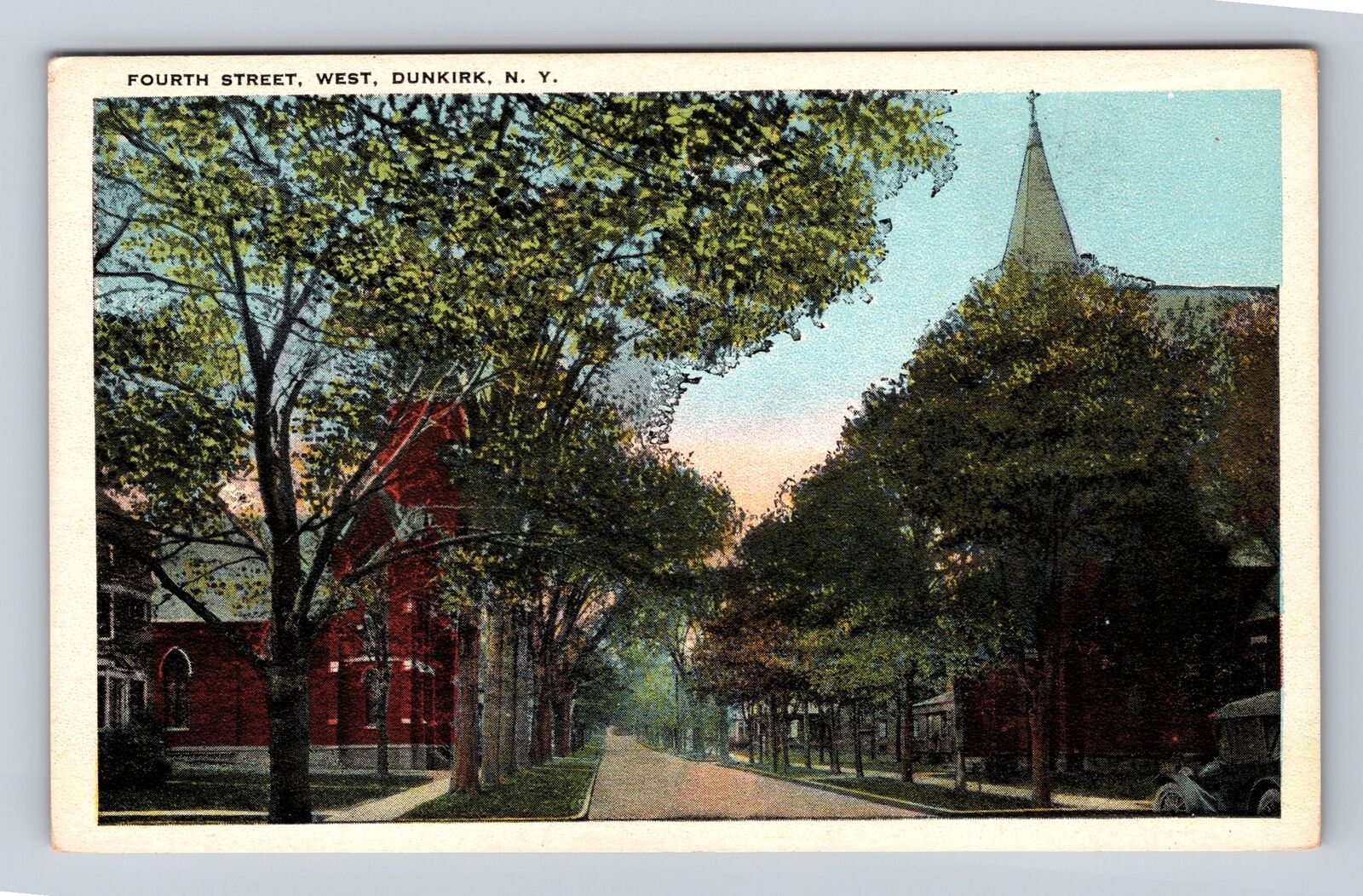 Dunkirk NY-New York, View Of Fourth Street West, Church, Vintage Postcard