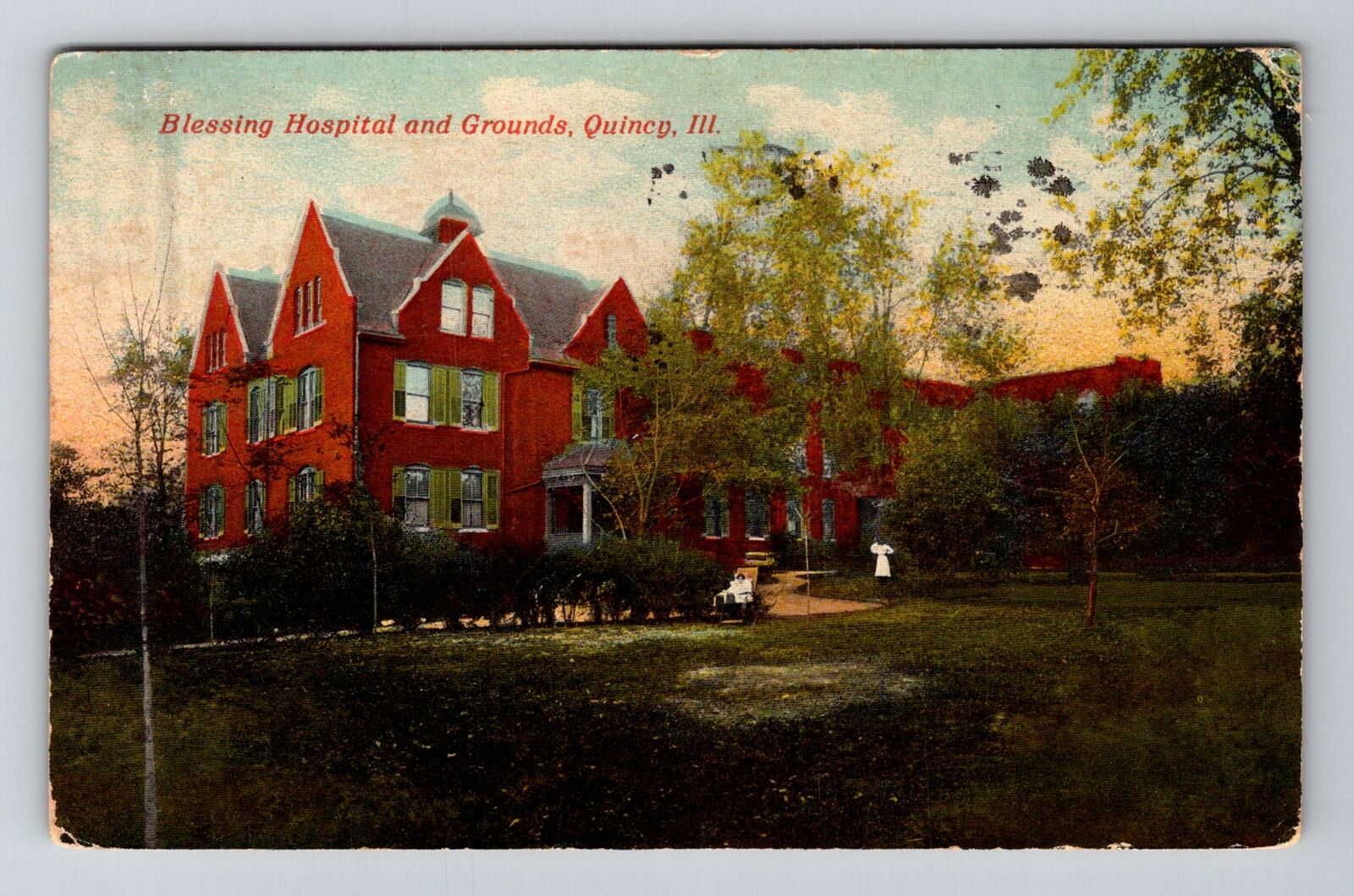 Quincy IL-Illinois, Blessing Hospital And Grounds Vintage c1914 Postcard