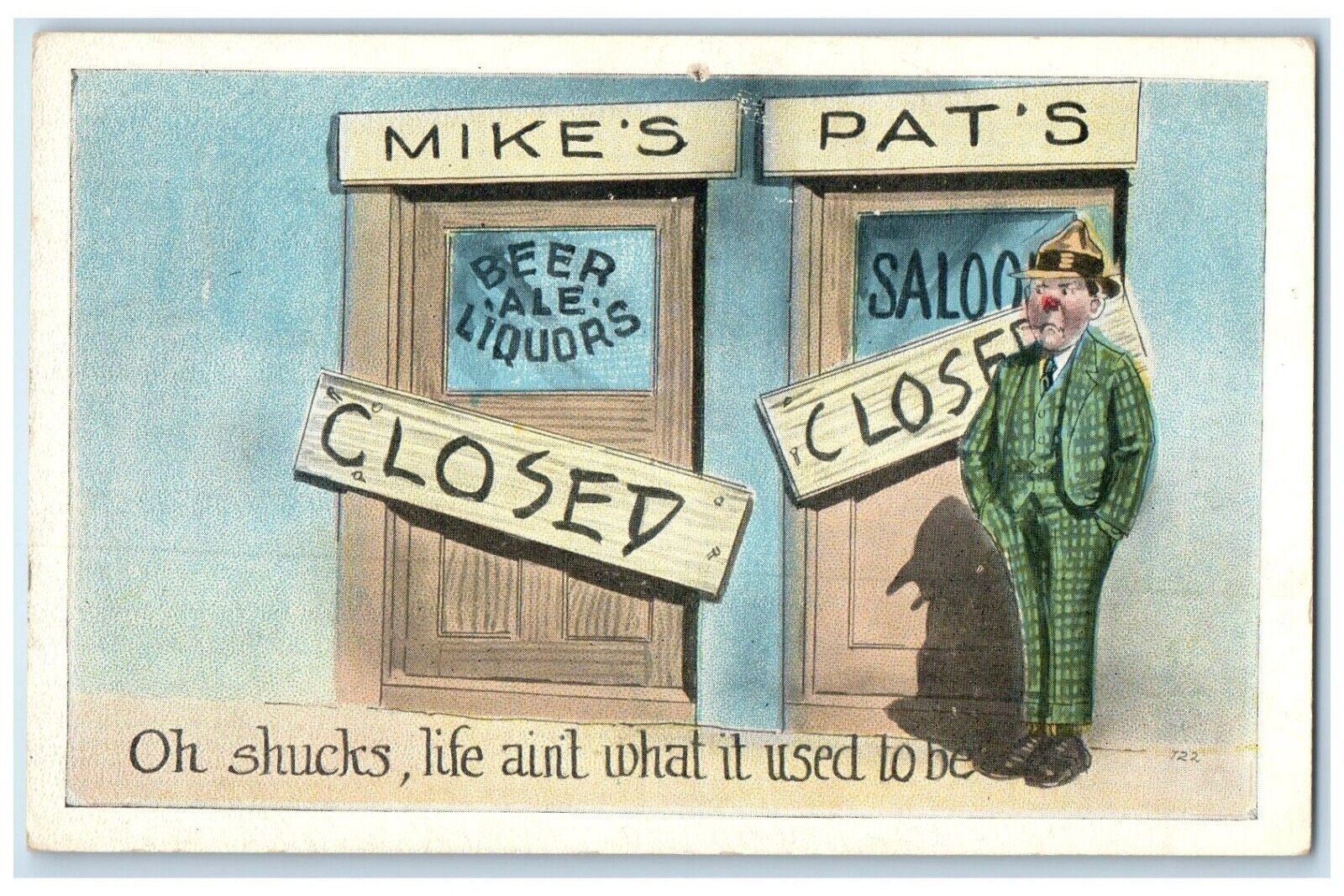Mike's Pat's Beer Saloon Closed Life Aint What It Used To Be Temperance Postcard