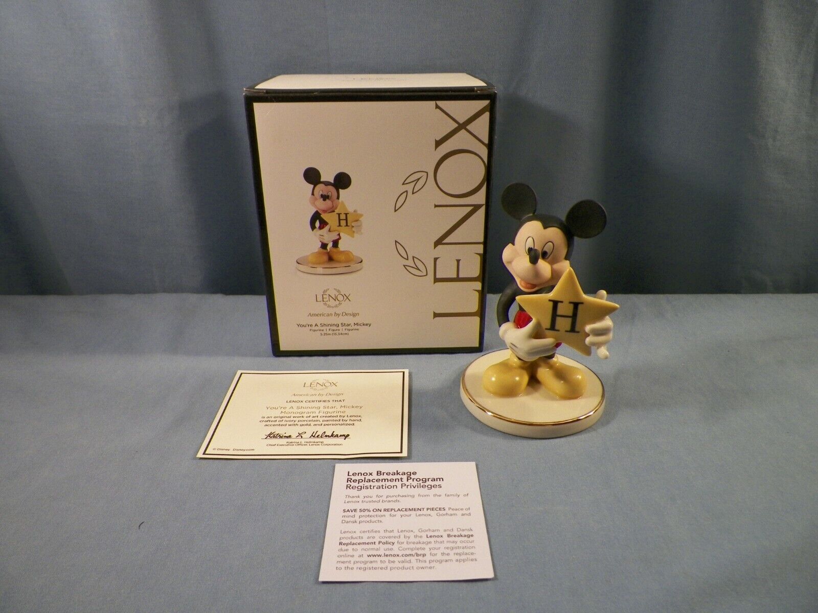 Lenox You\'re A Shining Star Mickey Mouse LETTER H Porcelain Figurine NIB