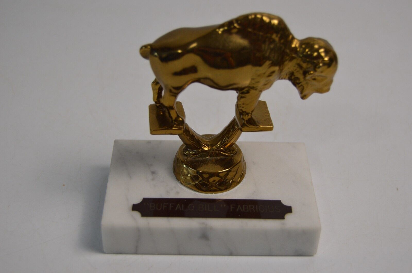 Vintage Trophy Brass Buffalo Marble Base Collectible Wild West