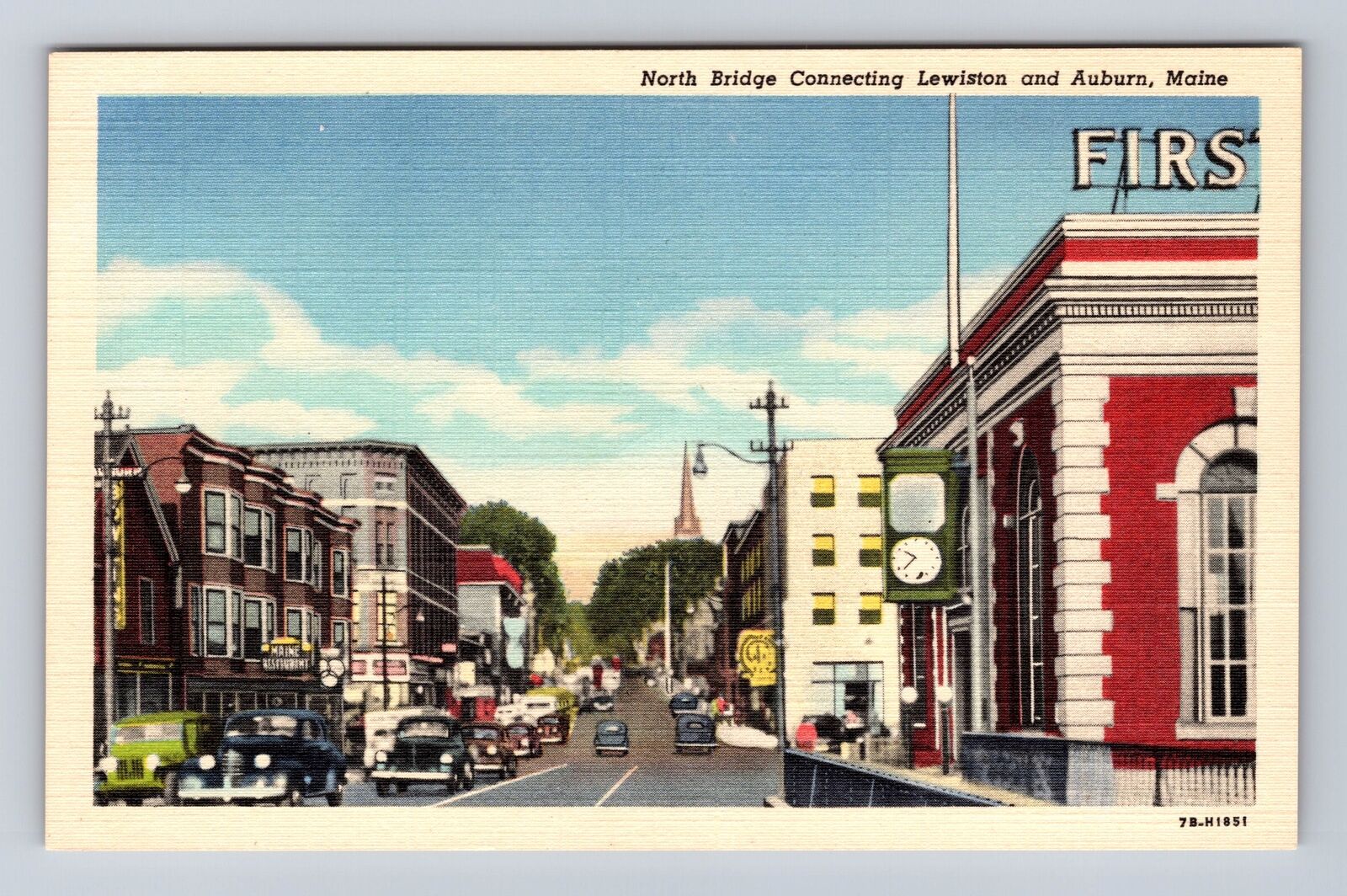 Auburn ME-Maine, North Bridge Connecting Lewiston, Antique, Vintage Postcard