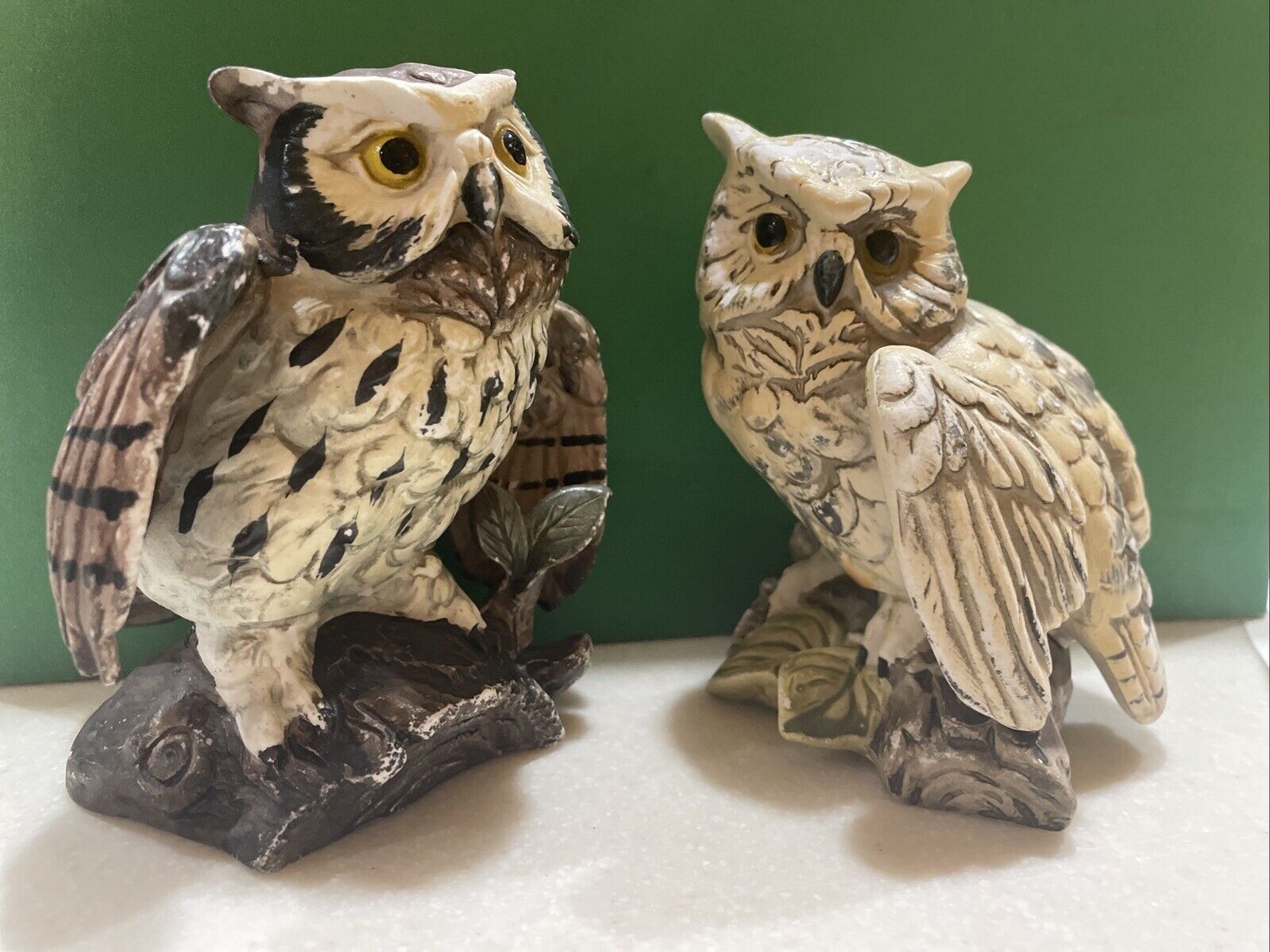 Vintage Pair of Bisque Porcelain Owls