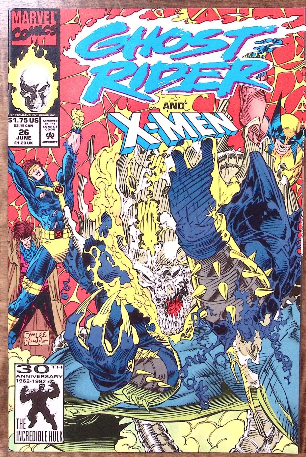 1992 GHOST RIDER AND X-MEN JUNE #26 MARVEL COMICS 30th ANNIVERSARY HULK EX Z3576
