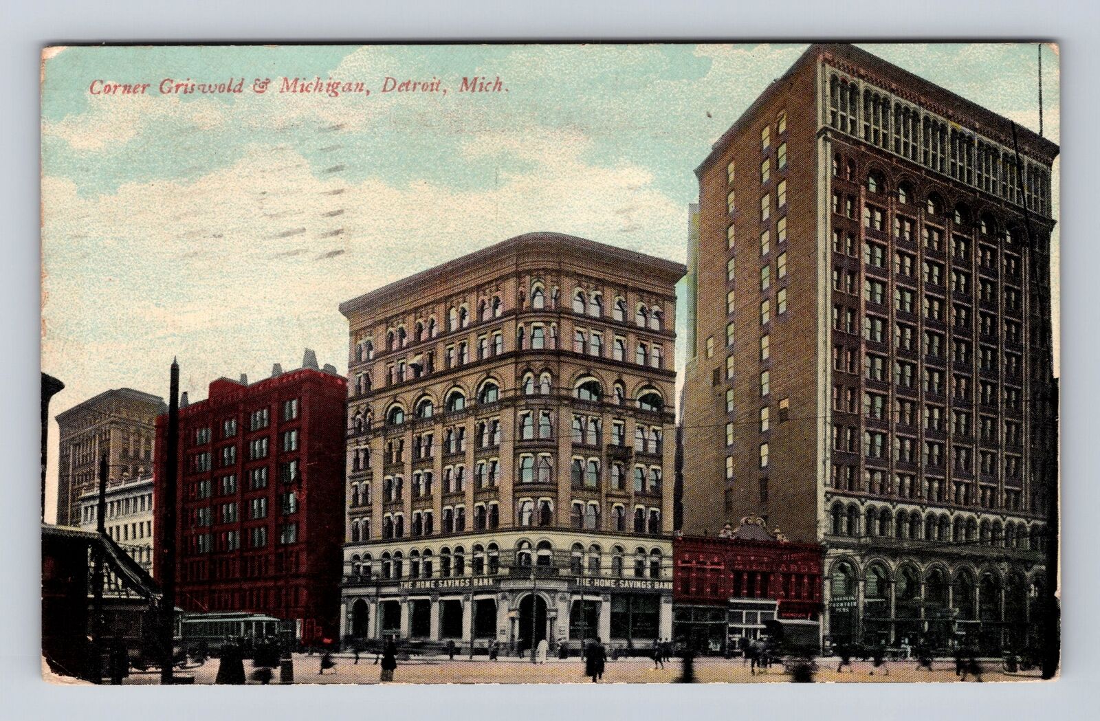 Detroit MI-Michigan, Corner Griswold & Michigan, Vintage c1911 Postcard