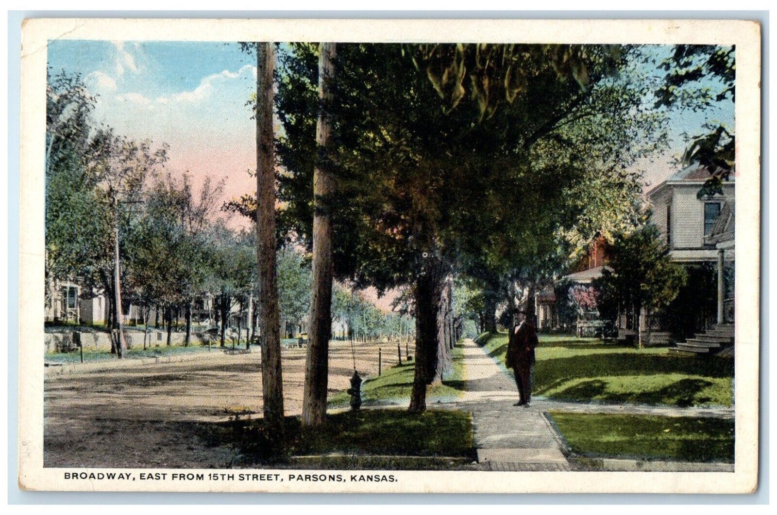 c1920 Broadway East From 15th Street Exterior Houses Parsons Kansas KS Postcard
