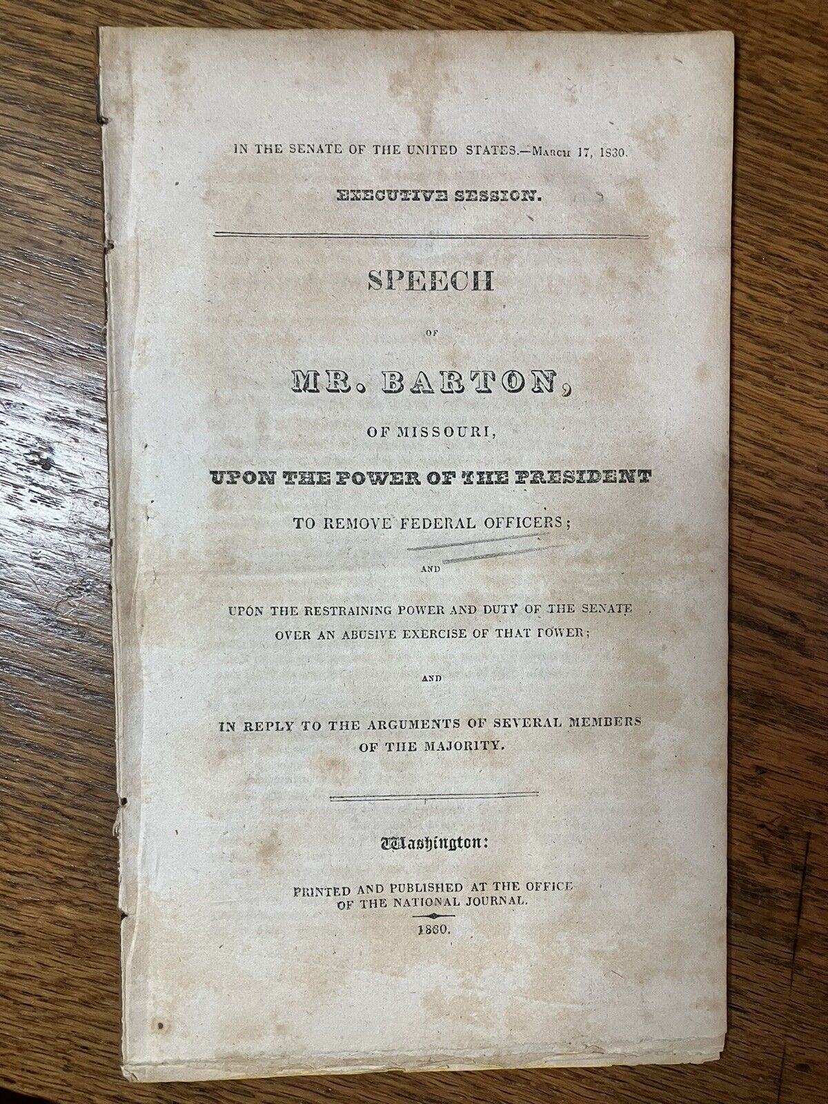 1830 - ANTI - ANDREW JACKSON SPEECH by MISSOURI SENATOR David Barton - Pamphlet