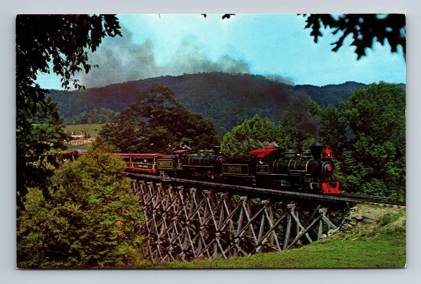 Tweetsie Railroad Train Crossing Trestle Blowing Rock NC Postcard B21