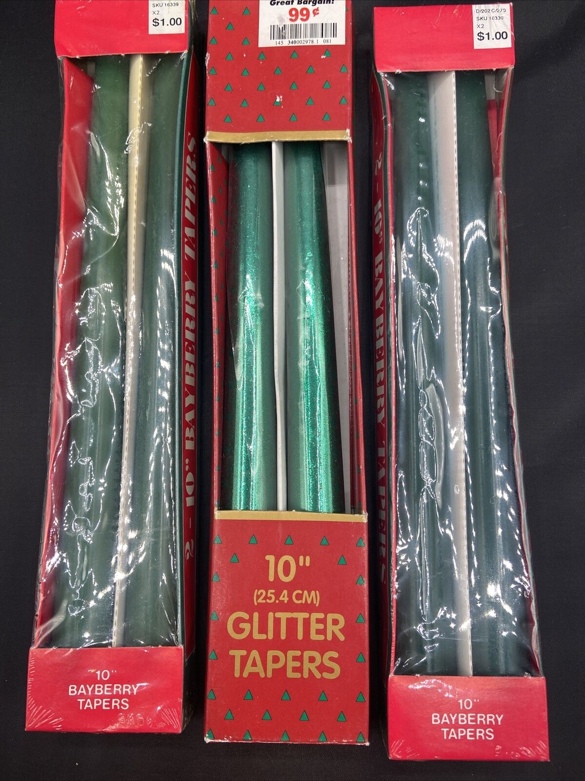 Woolworth 10” Midwest Home Product Candles Taper Green & Glitter Green Qty 6 C19