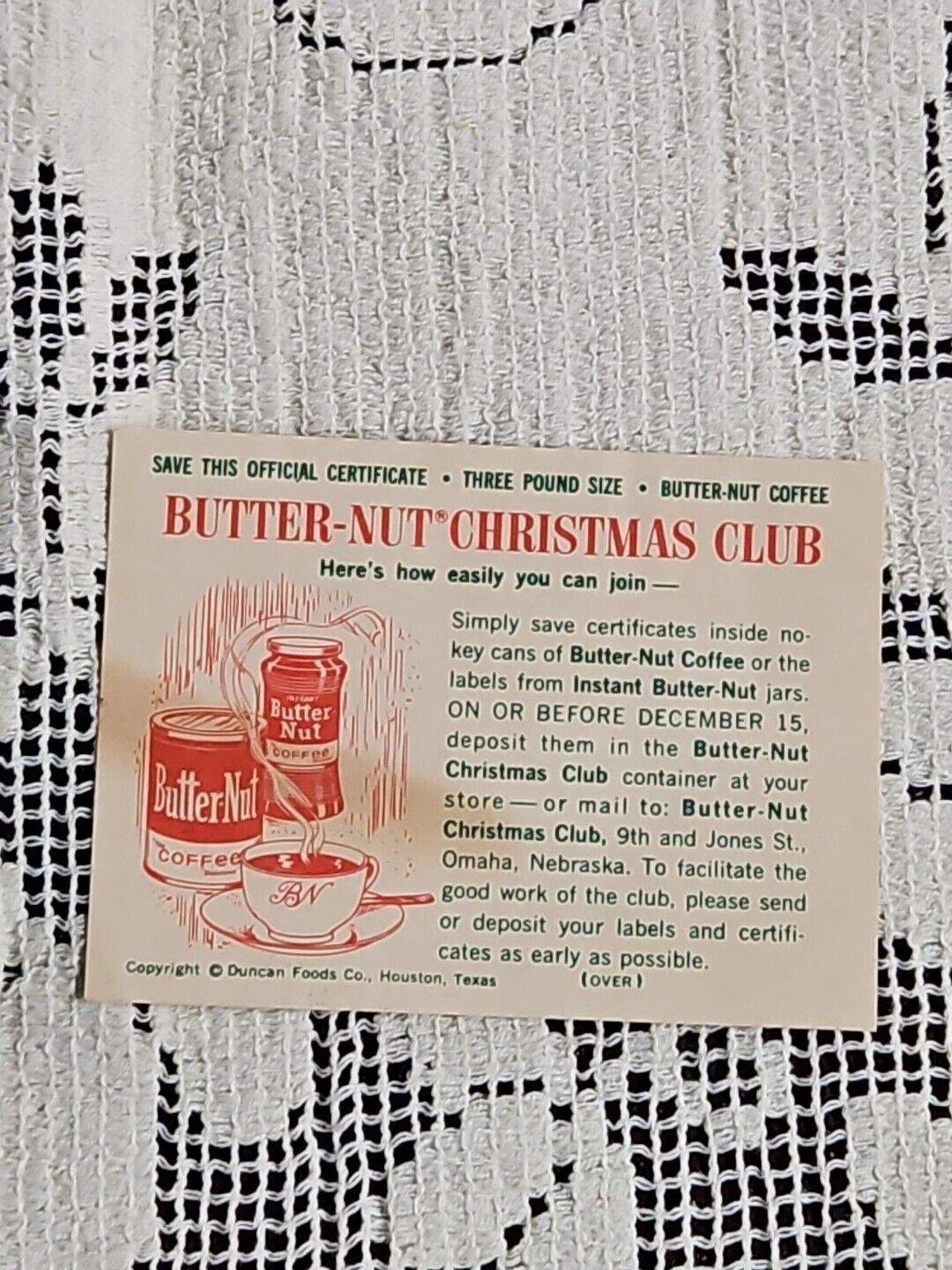 Butter-Nut Christmas Club Official Certificate Omaha Nebraska