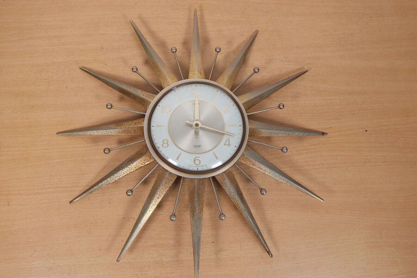 Vintage Smiths 1960s Sunburst Wall Clock Morning Sun Sectronic FAULTY PROJECT